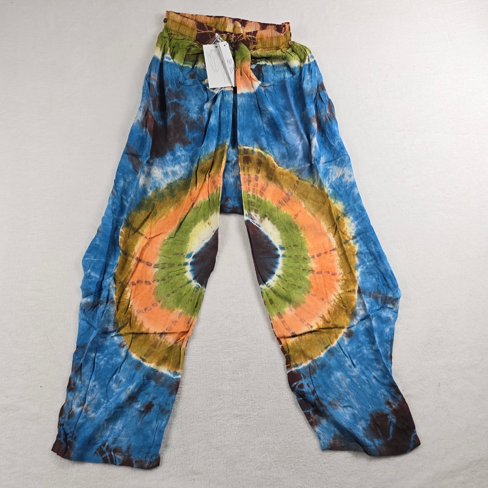 Step In Style Tie Dye Harem Pants One Size Blue Green Rayon Wrap New NWT